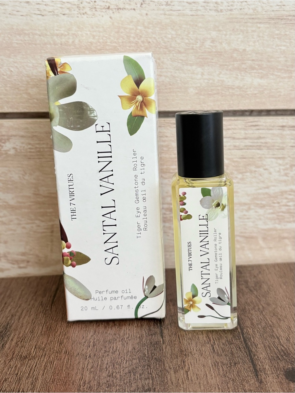 Santal Vanille Perfume Essential Oil Tiger Eye Gemstone Rollerball 0.67 oz NIB